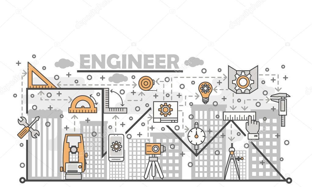 Vector thin line engineer poster banner template