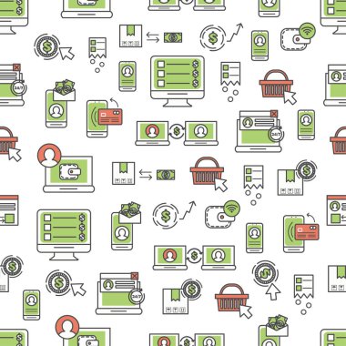 Vektör ince çizgi mobil bankacılık seamless modeli