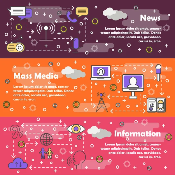 Modèles de bannière Web vectoriels de médias de masse à ligne mince — Image vectorielle