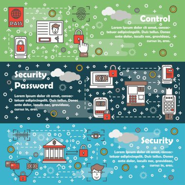 Vektör ince çizgi güvenlik web banner şablon set