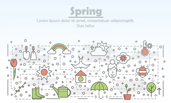 Vektor dünne Linie Kunst Frühling Poster Banner Vorlage — Stockvektor
