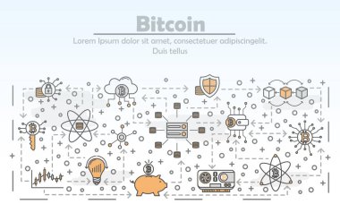 Vektör ince çizgi sanat bitcoin poster afiş