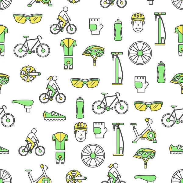 Vector thin line art bicycle seamless pattern — Stock Vector