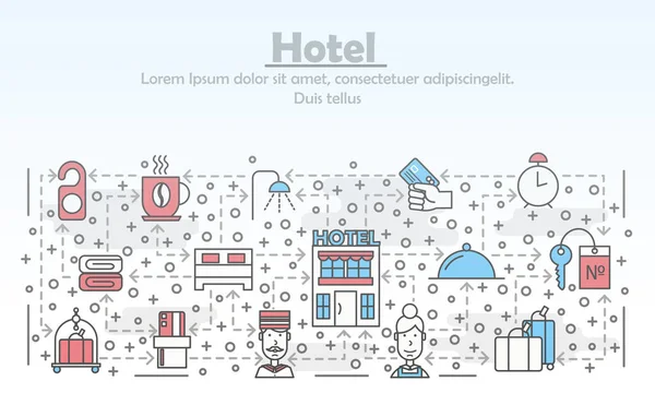 Wektor cienka linia sztuki hotel plakat szablon transparent — Wektor stockowy