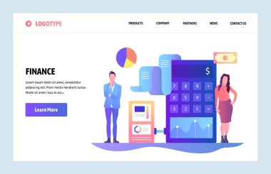 Vektör web sitesi doğrusal çizimleri tasarım şablonu. Finans ve Muhasebe Danışmanlık. Para yatırım iş danışmanları. Web sitesi ve mobil geliştirme için açılış sayfası kavramları. Modern düz illüstrasyon