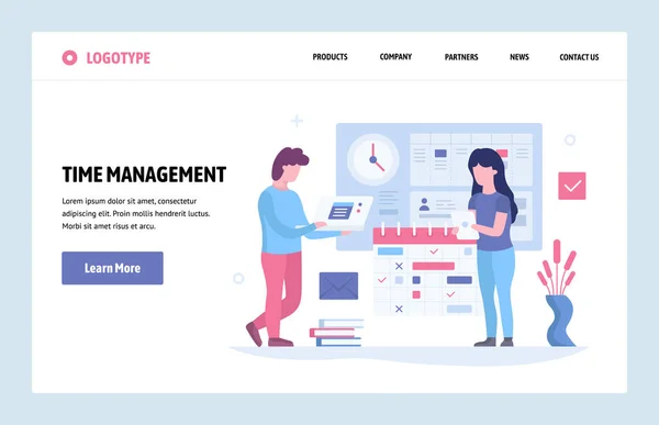 Modèle de conception d'art linéaire de site Web vectoriel. Concept de gestion du temps. Date limite et calendrier du projet d'entreprise. Concepts de page d'atterrissage pour le développement de site Web et mobile. Illustration plate moderne . — Image vectorielle