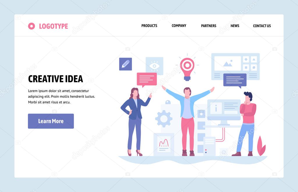 Vector web site linear art design template. Creative idea and business solutions concept. Landing page for website and mobile development. Modern flat illustration.