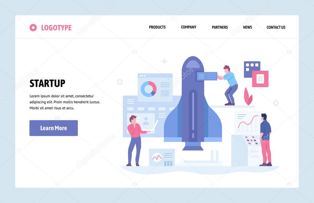 Vector web site linear art design template. Startup and launch new business concept. Landing page for website and mobile development. Modern flat illustration.