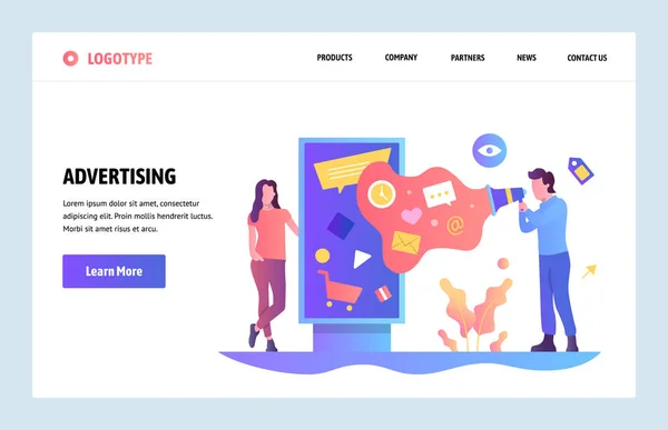 Modello di disegno lineare del sito web vettoriale. Pubblicità digitale e marketing online. Annunci esterni. Concetti di Landing page per lo sviluppo di siti web e dispositivi mobili. Illustrazione piatta moderna . — Vettoriale Stock