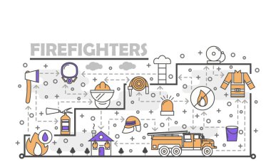 Vektör ince çizgi çizimleri itfaiye poster afiş şablonu