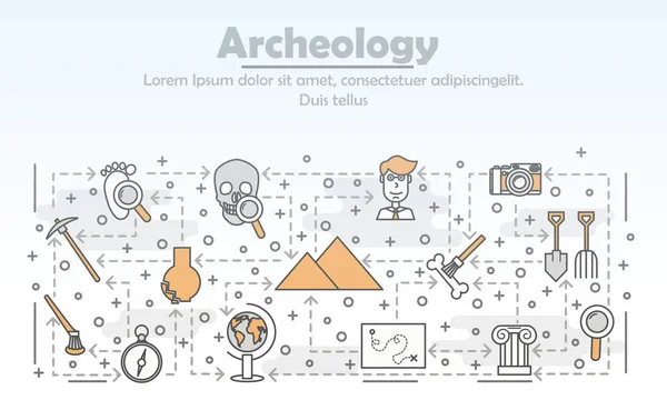 Vettore sottile linea arte archeologia poster banner modello — Vettoriale Stock