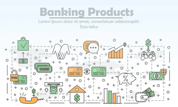 Modelo de banner de cartaz de produtos bancários linha fina vetorial — Vetor de Stock
