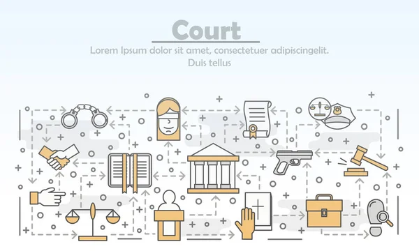Διάνυσμα λεπτή γραμμή τέχνης δικαστήριο αφίσα banner πρότυπο — Διανυσματικό Αρχείο