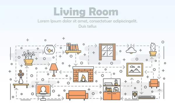 Vektor dünne Linie Kunst Wohnzimmer Poster Banner Vorlage — Stockvektor