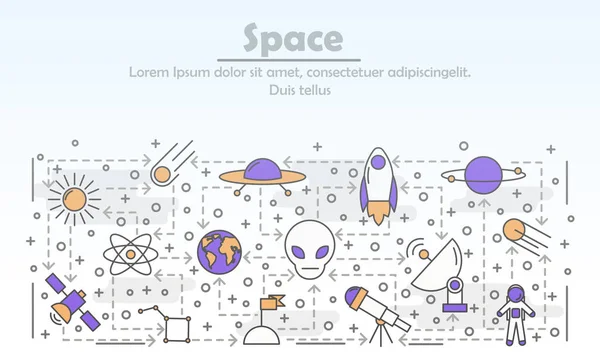 Vector thin line art space poster banner template — Stock Vector