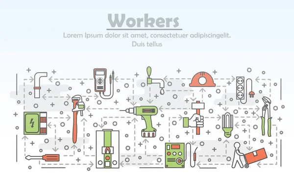 Modello di banner per lavoratori di linea sottile vettoriale — Vettoriale Stock