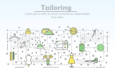 Vektör ince çizgi sanat poster afiş şablon terzilik