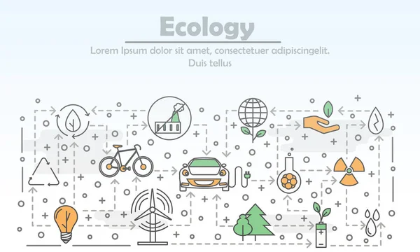 Sjabloon voor vector dunne lijn kunst ecologie poster spandoek — Stockvector