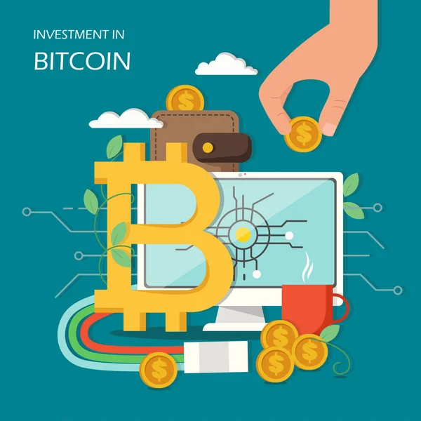 Inversión en concepto de bitcoin vector ilustración plana — Archivo Imágenes Vectoriales