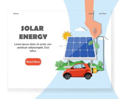 Güneş enerjisi Web sitesi ana sayfasını vektör tasarım şablonu