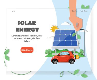 Güneş enerjisi Web sitesi ana sayfasını vektör tasarım şablonu