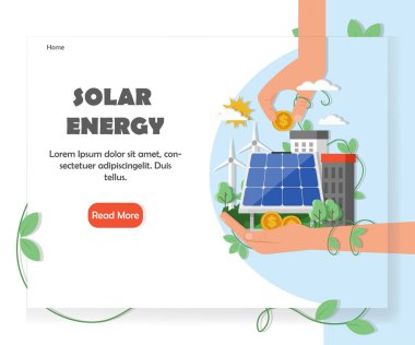 Güneş yenilenebilir enerji Web sitesi vektör tasarım şablonu