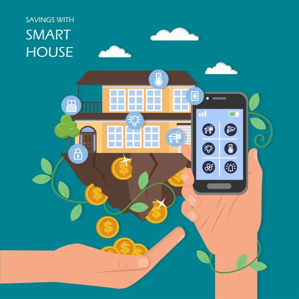 Sparen mit Smart House Vektor flat Illustration — Stockvektor