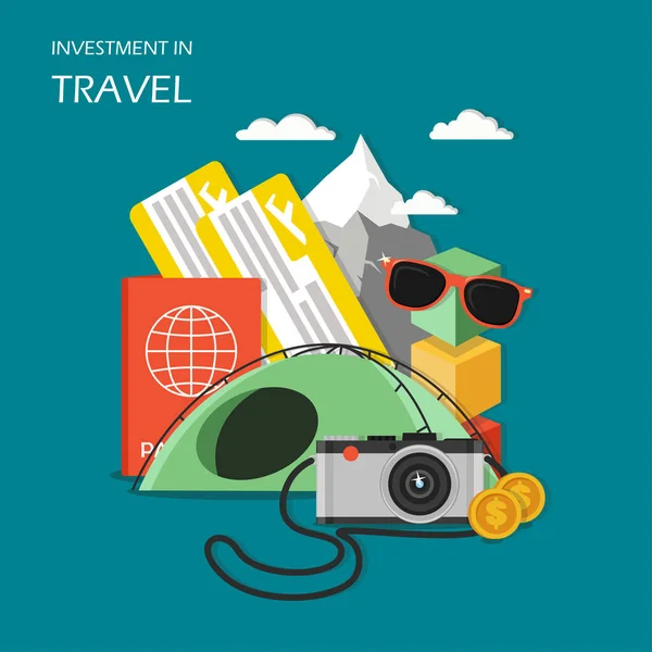 Investissement dans le concept de voyage illustration plate vectorielle — Image vectorielle