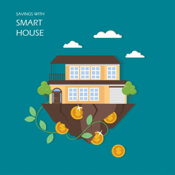Économies avec illustration plate vectorielle maison intelligente — Image vectorielle