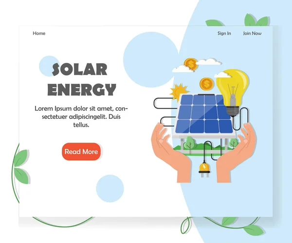 Zöld napenergia és a megújuló energia weboldal vektoros sablon — Stock Vector