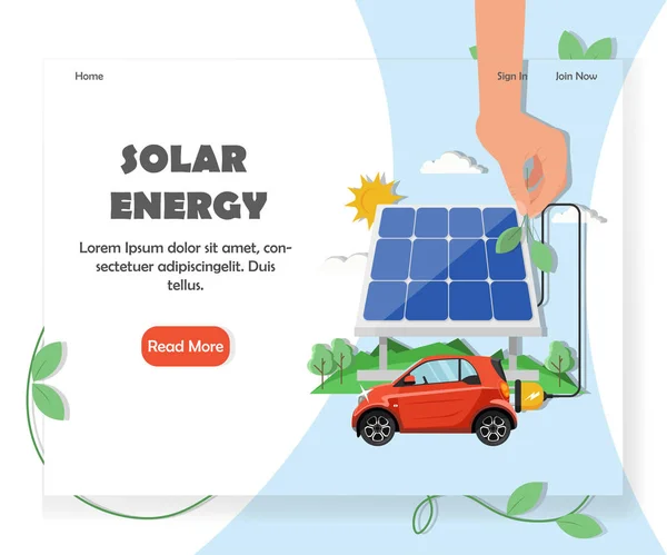 Sito web di energia solare homepage modello di progettazione vettoriale — Vettoriale Stock