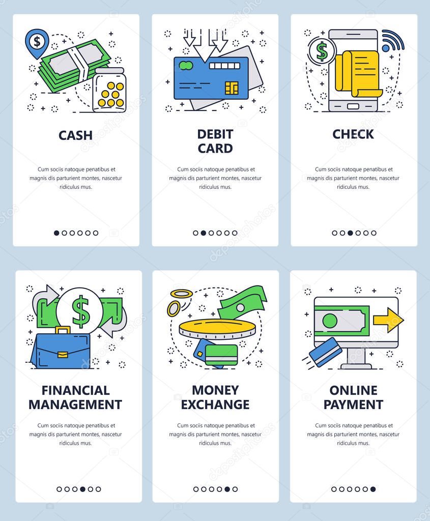 Vector Web Site Linear Art Onboarding Screens Template Business And Finance Icons Money Transfer And Online Credit Card Payments Menu Banners For Website And Mobile App Development Premium Vector In Adobe