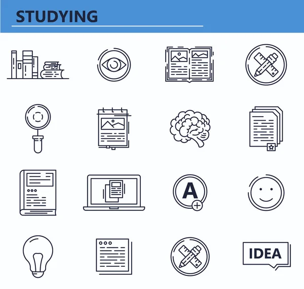 Vector set of education, books, knowledge icons in thin line style. Website UI and mobile web app icon. Outline design illustration. — Stock Vector