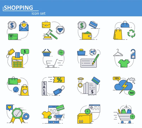 Conjunto vectorial de iconos de compras en línea y pagos digitales en estilo de línea delgada. UI del sitio web y el icono de la aplicación web móvil. Ilustración del diseño del esquema . — Vector de stock