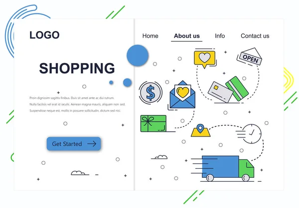 Vector web site modelo de design de arte linear. Compras online, pagamento em dinheiro e entrega de pacotes. Conceitos de landing page para website e desenvolvimento móvel. Ilustração plana moderna . —  Vetores de Stock