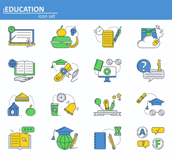Векторный набор икон школьного образования в стиле тонкой линии. Обеденный перерыв. Иконка интерфейса и мобильного веб-приложения. Контурная иллюстрация . — стоковый вектор
