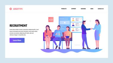 Vektör web sitesi degrade tasarım şablonu. İnsan kaynakları ve işe alma. İşe Alım, kafa avcısı, iş. Web sitesi ve mobil geliştirme için açılış sayfası kavramları. Modern düz illüstrasyon.
