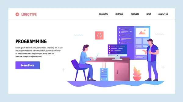 Modelo de design gradiente web site vetorial. Codificação e desenvolvimento de aplicativos de software. Conceitos de landing page para website e desenvolvimento móvel. Ilustração plana moderna . —  Vetores de Stock