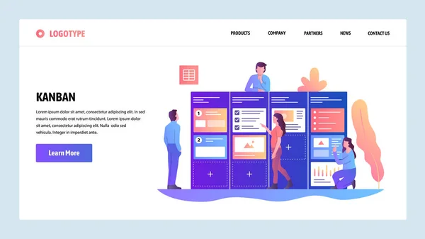 Modelo de design de web site vetorial. Gerenciamento ágil de projetos e placa de tarefas Scrum. Desenvolvimento de software ágil e Kanban. Conceitos de landing page para website e desenvolvimento móvel. Ilustração plana . —  Vetores de Stock