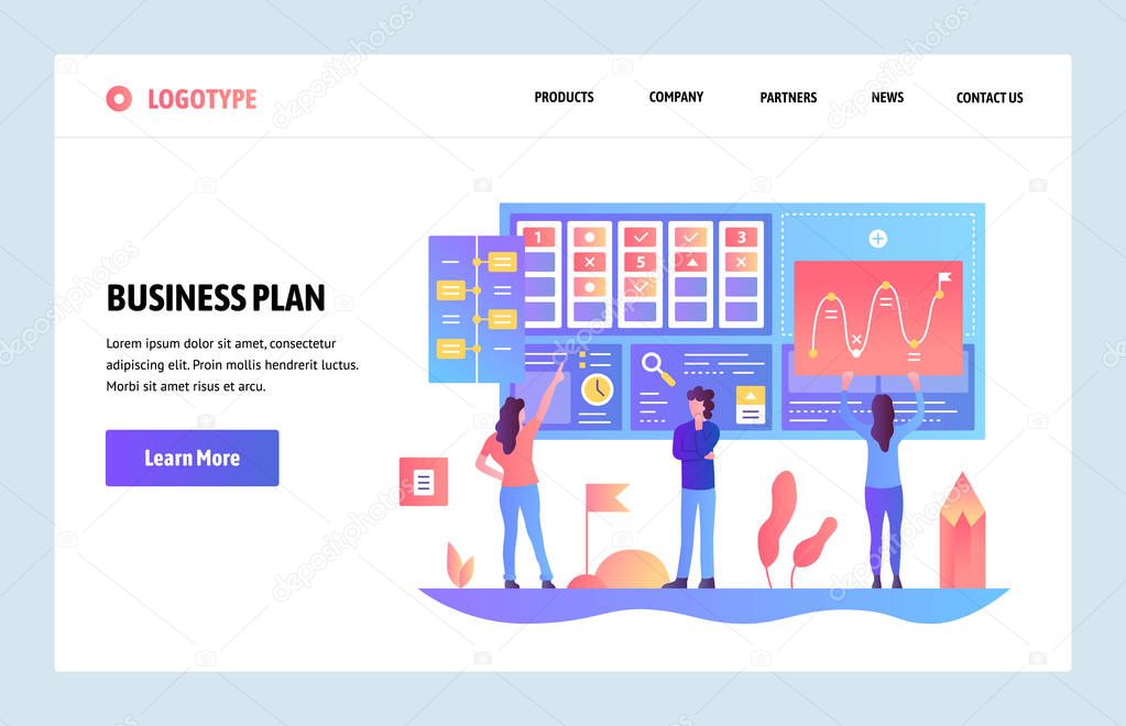 Vector web site gradient design template. Business plan and marketing dashboard. Landing page concepts for website and mobile development. Modern flat illustration.