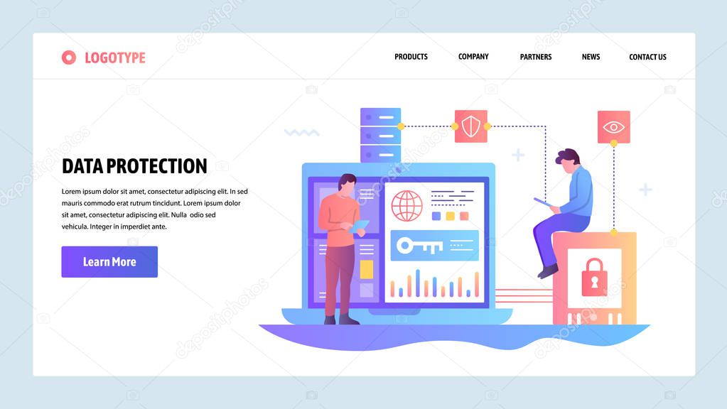 Vector web site gradient design template. Data protection, cyber security and secure login. Landing page concepts for website and mobile development. Modern flat illustration.