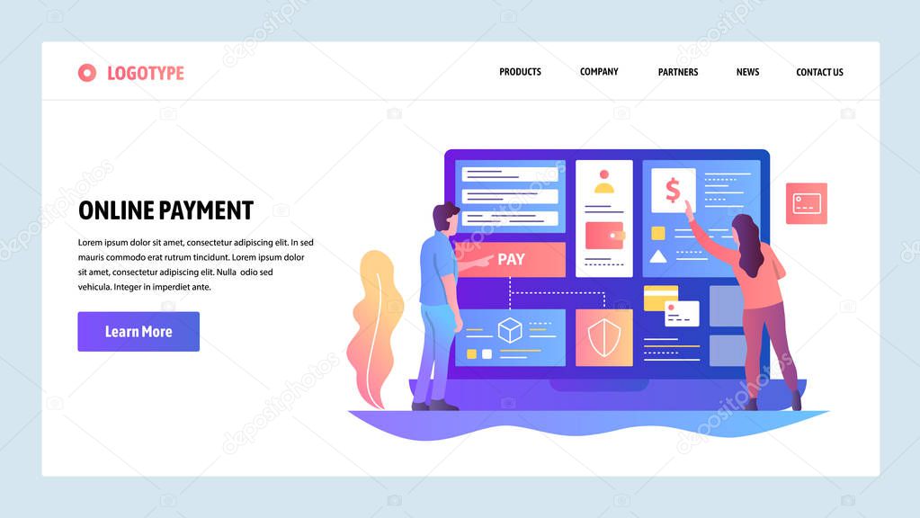 Vector web site design template. Online shopping and internet digital money payment and transfer. Landing page concepts for website and mobile development. Modern flat illustration.