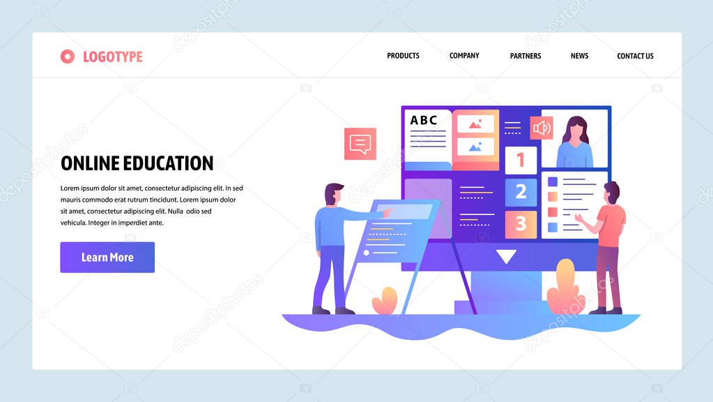 Vector web site design template. Online education and e-learning course. Landing page concepts for website and mobile development. Modern flat illustration.