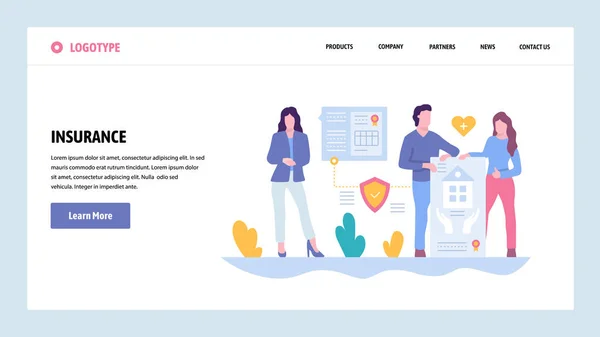 Vektor web site toning mall. Familjens hus, bil och hälsa liv sjukförsäkring. Landning sida begrepp för hemsida och mobil utveckling. Moderna platt illustration. — Stock vektor