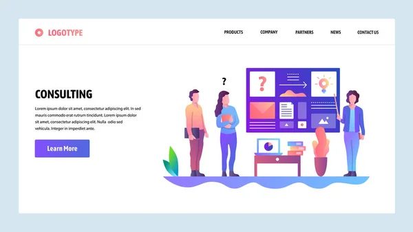 Telas de onboarding do site. Consultoria de negócios e apresentação de reuniões de escritório. Modelo de banner vetorial de menu para site e desenvolvimento de aplicativos móveis. Design moderno arte linear ilustração plana . — Vetor de Stock