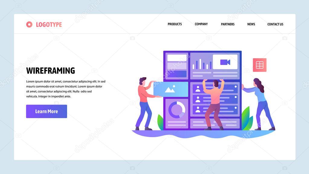 Web site onboarding screens. Developers build website wireframe interface. Menu vector banner template for website and mobile app development. Modern design linear art flat illustration.