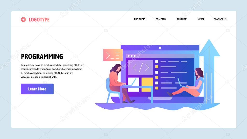 Web site onboarding screens. Programmers coding software application. Menu vector banner template for website and mobile app development. Modern design linear art flat illustration.