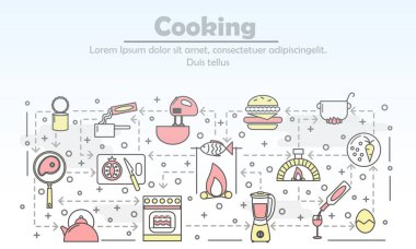 Vektör ince çizgi sanat poster afiş şablon pişirme