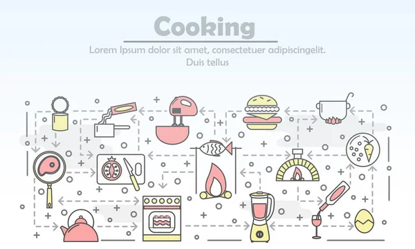 Modèle de bannière d'affiche de cuisine d'art de ligne mince vectorielle — Image vectorielle