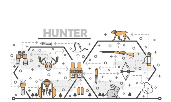 Vector thin line art hunter poster banner template — Stock Vector